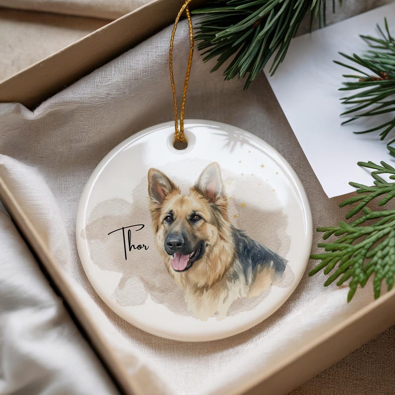 Custom Pet Portrait Ornament Watercolor Dog or Cat Ceramic Ornament Personalized Christmas Gift Personalized Pet Memorial Keepsake Cat Gift
