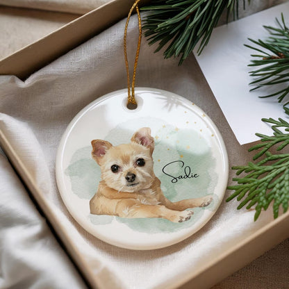 Custom Pet Portrait Ornament Watercolor Dog or Cat Ceramic Ornament Personalized Christmas Gift Personalized Pet Memorial Keepsake Cat Gift