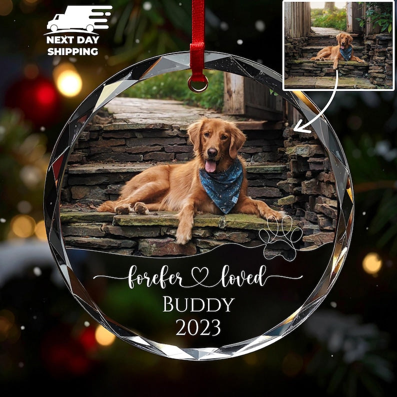 Forever Loved Pet Ornament, Custom Pet Photo Ornament, Pet Loss Tribute, Gift For Pet Owner, Pet Memorial Christmas Keepsake, Christmas Gift