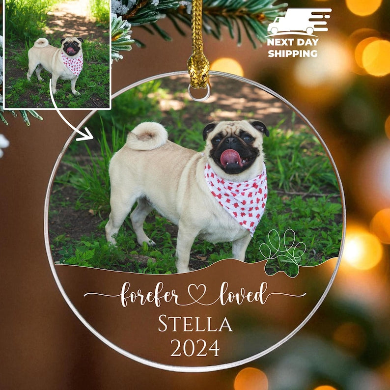 Forever Loved Pet Ornament, Custom Pet Photo Ornament, Pet Loss Tribute, Gift For Pet Owner, Pet Memorial Christmas Keepsake, Christmas Gift