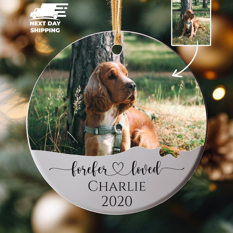 Forever Loved Pet Ornament, Custom Pet Photo Ornament, Pet Loss Tribute, Gift For Pet Owner, Pet Memorial Christmas Keepsake, Christmas Gift