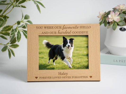 Personalized Pet Memorial Photo Frame: Engraved Oak & Cherrywood