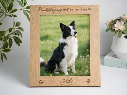 Personalized Pet Memorial Photo Frame: Engraved Oak & Cherrywood
