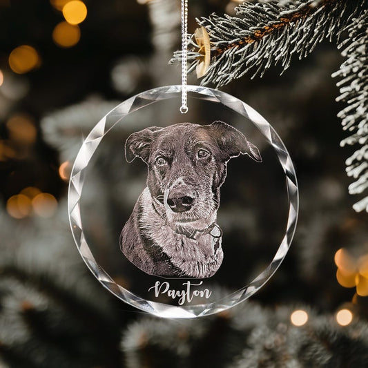 Personalized Pet Glass Ornament Engraved - Etched Your Dog Photo on Crystal Ornament