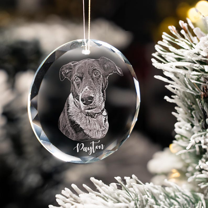 Personalized Pet Glass Ornament Engraved - Etched Your Dog Photo on Crystal Ornament