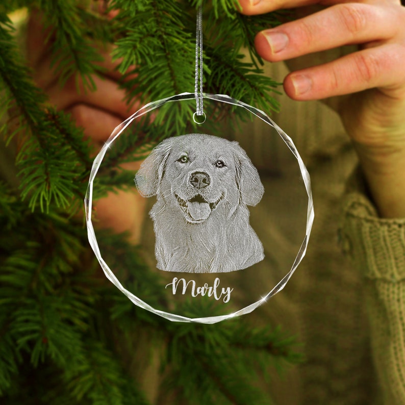 Personalized Pet Glass Ornament Engraved - Etched Your Dog Photo on Crystal Ornament