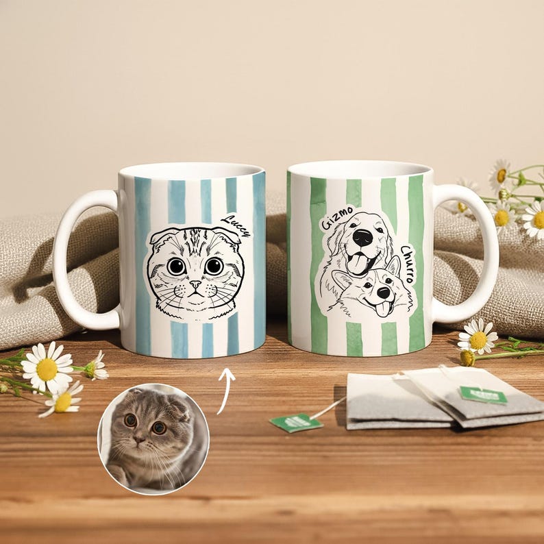 Custom Pet Portrait Mug, Personalized Dog Mug, Custom Cat Mug, Pet Memorial Gift, Dog Mom Gift, Custom Photo Mug