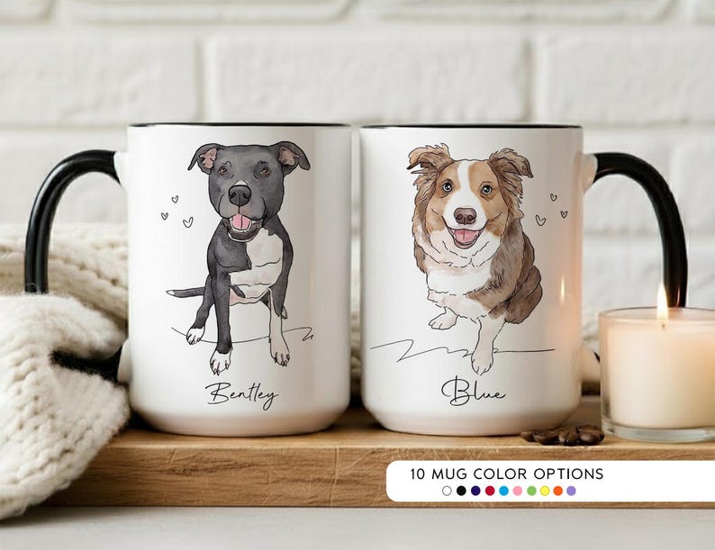 Custom Pet Portrait Mug, Personalized Watercolor Dog Cat Coffee Mug, Dog Mom Mug, Pet Lover Gift