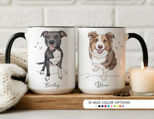 Custom Pet Portrait Mug, Personalized Watercolor Dog Cat Coffee Mug, Dog Mom Mug, Pet Lover Gift