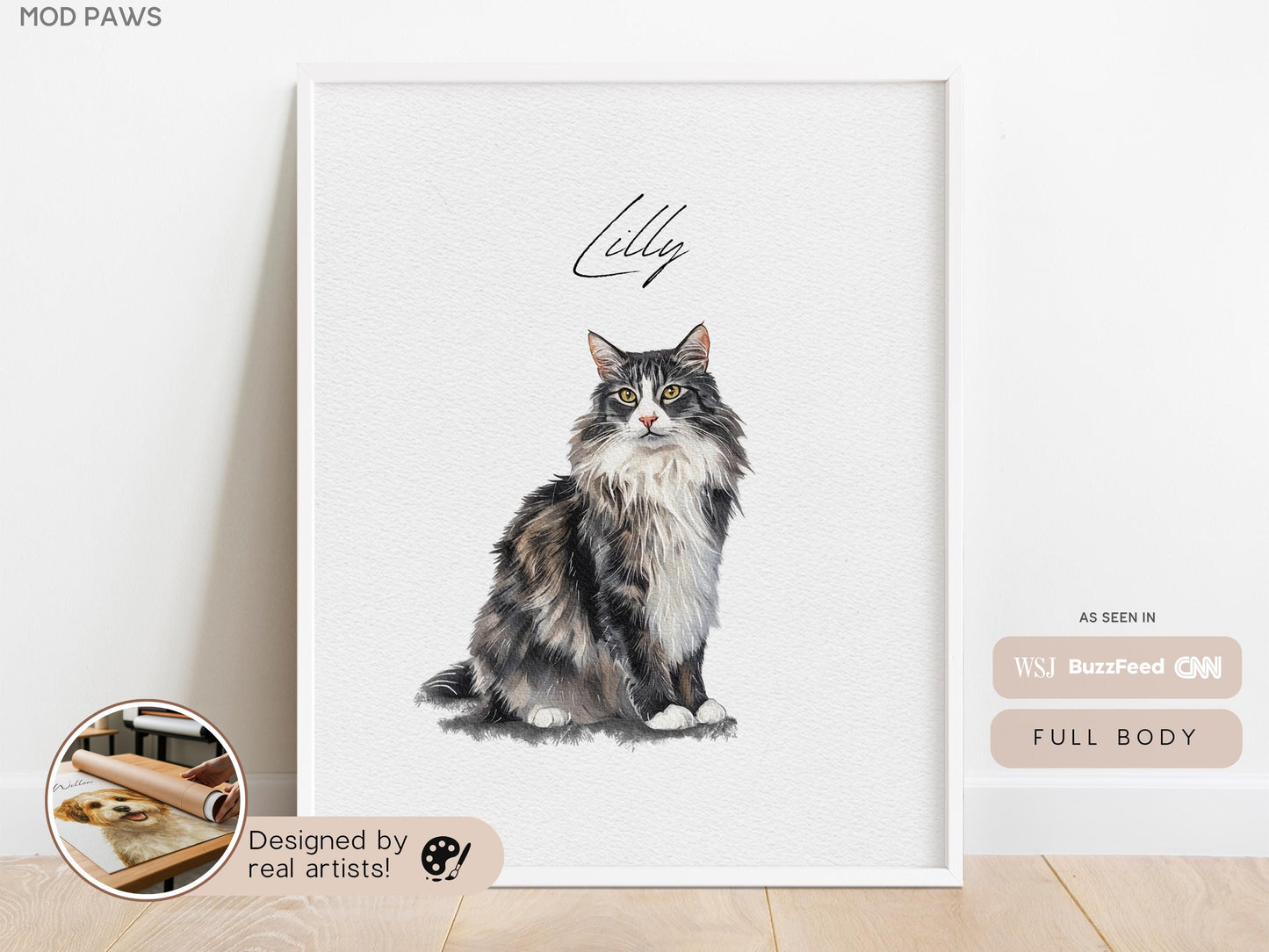 Custom Watercolor Pet Portrait – Personalized Dog & Cat Art