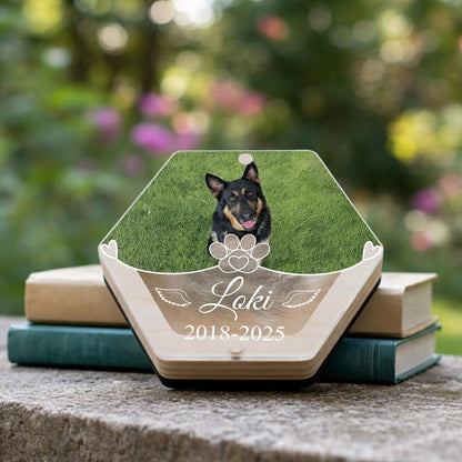 Custom Pet Memorial Photo Box – Personalized Fur Keepsake, Dog Loss Gift with Picture, Name & Fur Holder