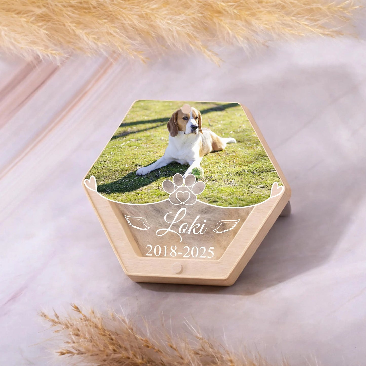 Custom Pet Memorial Photo Box – Personalized Fur Keepsake, Dog Loss Gift with Picture, Name & Fur Holder