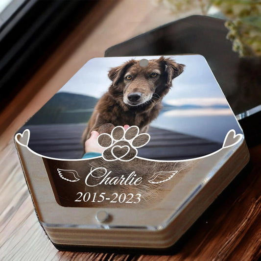 Custom Pet Memorial Photo Box – Personalized Fur Keepsake, Dog Loss Gift with Picture, Name & Fur Holder