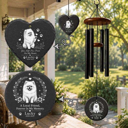 Pomeranian Memorial Wind Chime, Personalized Dog Loss Gift, Custom Pet Memorial Windchime, Rainbow Bridge Gift, Stone Sail Dog Memorial - 1