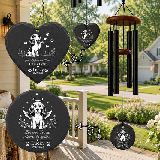 Beagle Memorial Wind Chime, Personalized Dog Loss Gift, Custom Pet Memorial Windchime, Rainbow Bridge Gift, Stone Sail Dog Memorial - 1