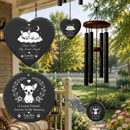Chihuahua Memorial Wind Chime, Personalized Dog Loss Gift, Custom Pet Memorial Windchime, Rainbow Bridge Gift, Stone Sail Dog Memorial - 1