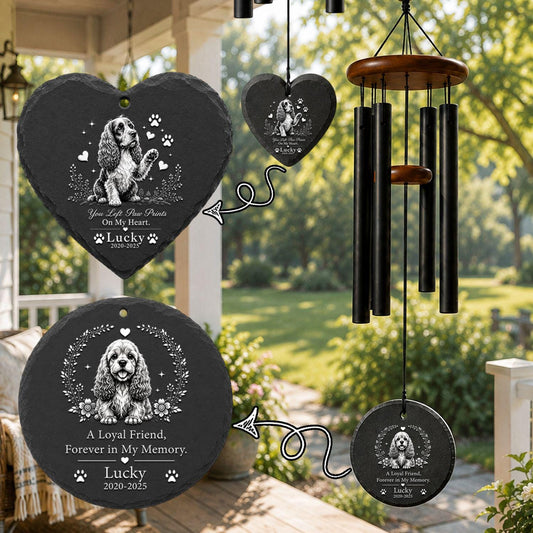 Cocker Spaniel Memorial Wind Chime, Personalized Dog Loss Gift, Custom Pet Memorial Windchime, Rainbow Bridge Gift, Stone Sail Memorial - 1