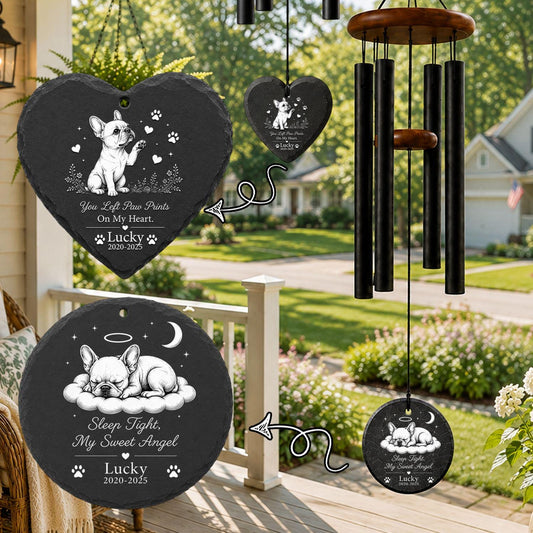 French Bulldog Memorial Wind Chime, Personalized Dog Loss Gift, Custom Pet Memorial Windchime, Rainbow Bridge Gift, Stone Sail Dog Memorial - 1