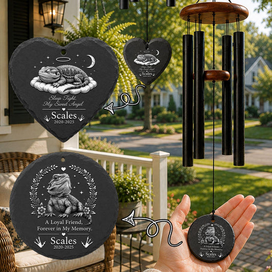 Bearded Dragon Memorial Wind Chime, Personalized Pet Loss Gift, Reptile Memorial Windchime, Rainbow Bridge Gift, Stone Sail Memorial - 1