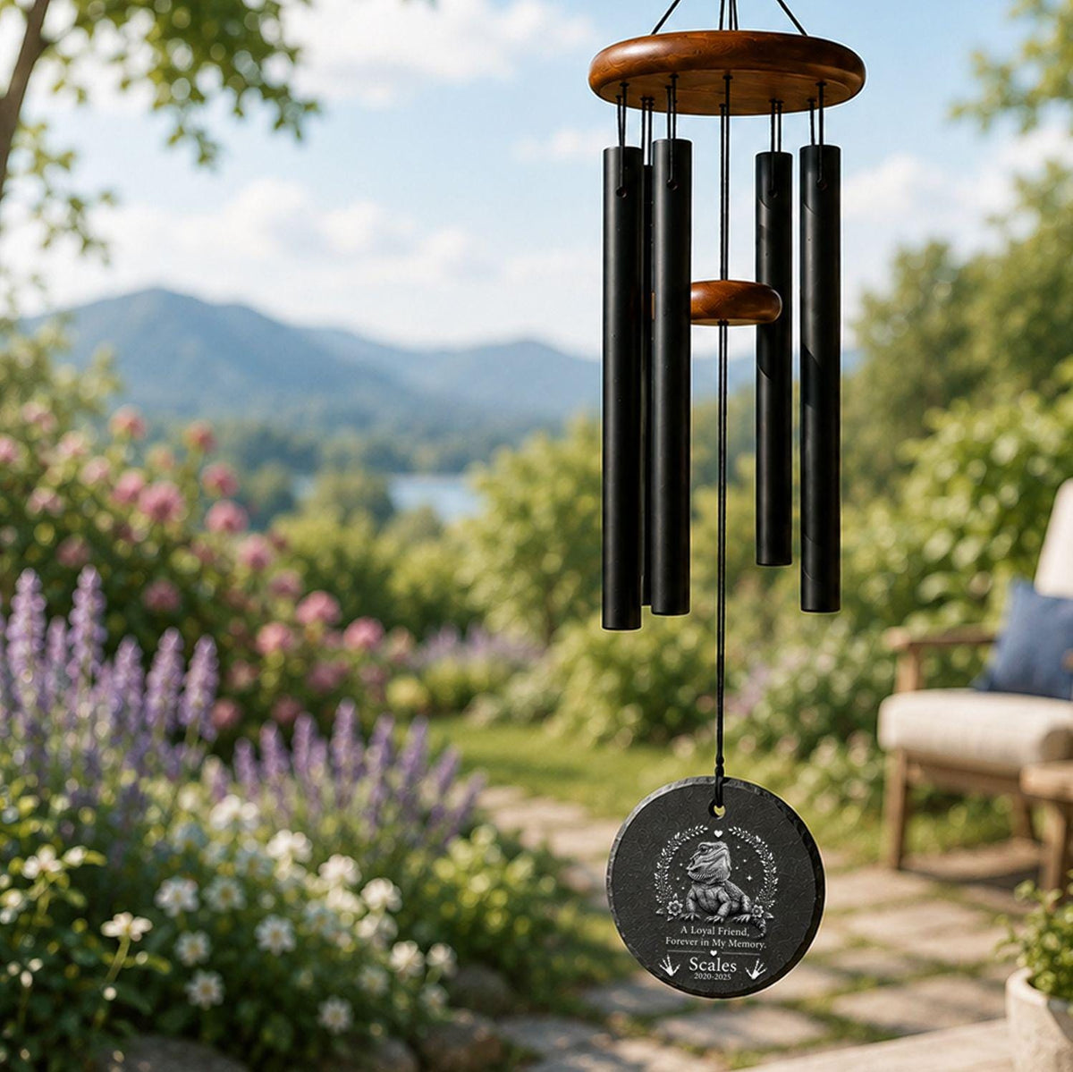 Bearded Dragon Memorial Wind Chime, Personalized Pet Loss Gift, Reptile Memorial Windchime, Rainbow Bridge Gift, Stone Sail Memorial - 6