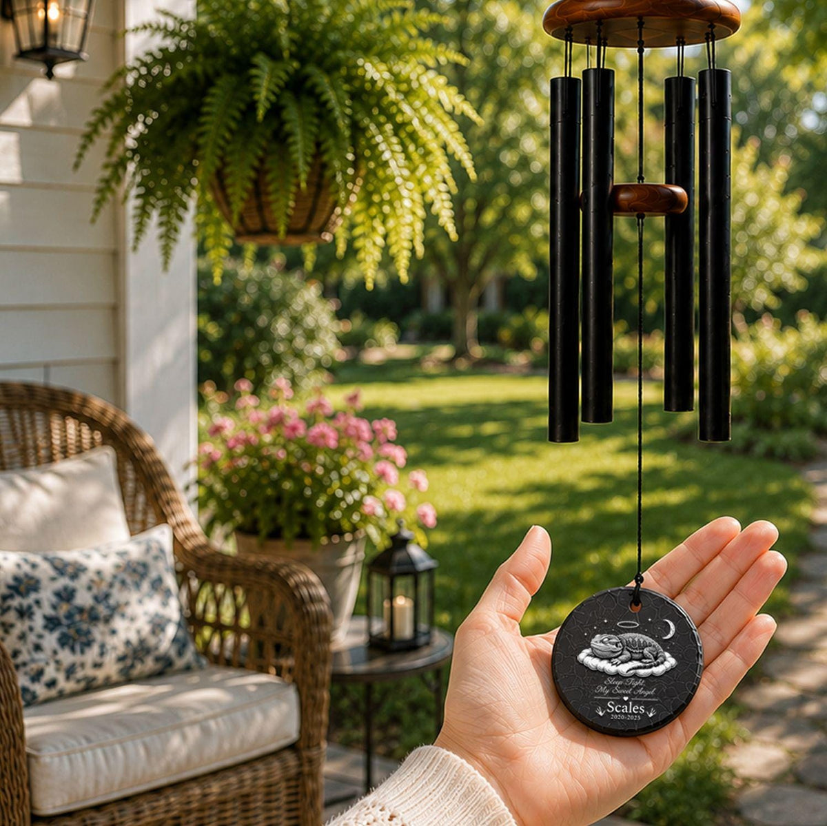 Bearded Dragon Memorial Wind Chime, Personalized Pet Loss Gift, Reptile Memorial Windchime, Rainbow Bridge Gift, Stone Sail Memorial - 9