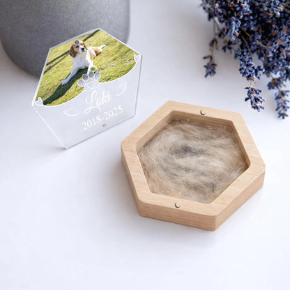 Custom Pet Memorial Photo Box – Personalized Fur Keepsake, Dog Loss Gift with Picture, Name & Fur Holder