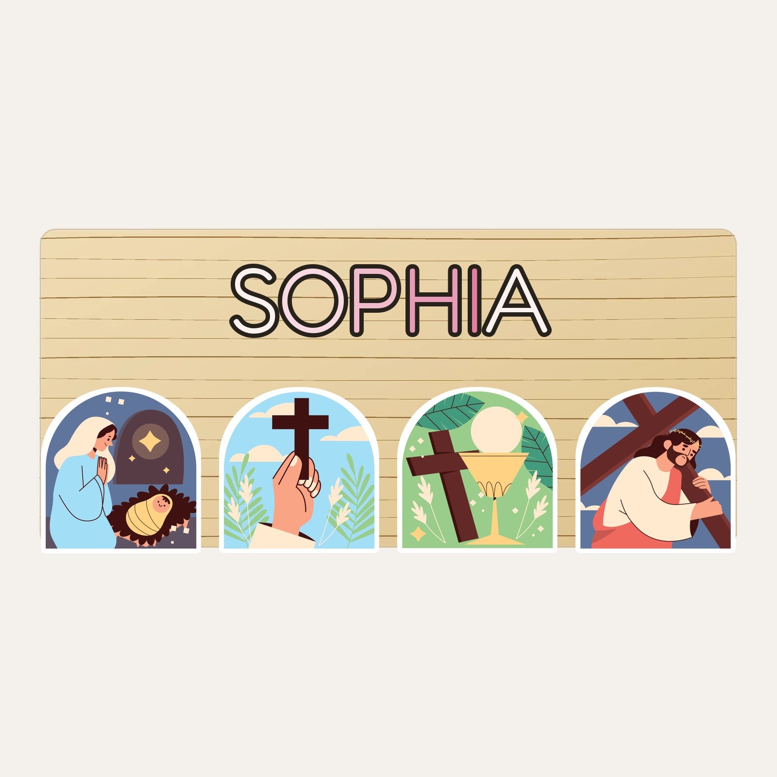 Personalized baptism name puzzle - wooden board with pieces