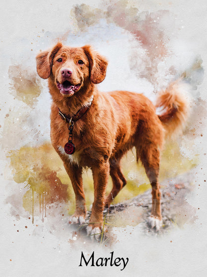 Custom Dog Portrait from Photo – Pet Wall Art Poster or Canvas
