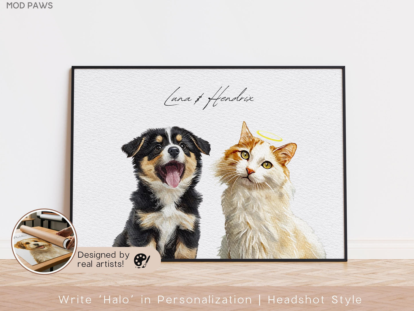 Custom Watercolor Pet Portrait – Personalized Dog & Cat Art