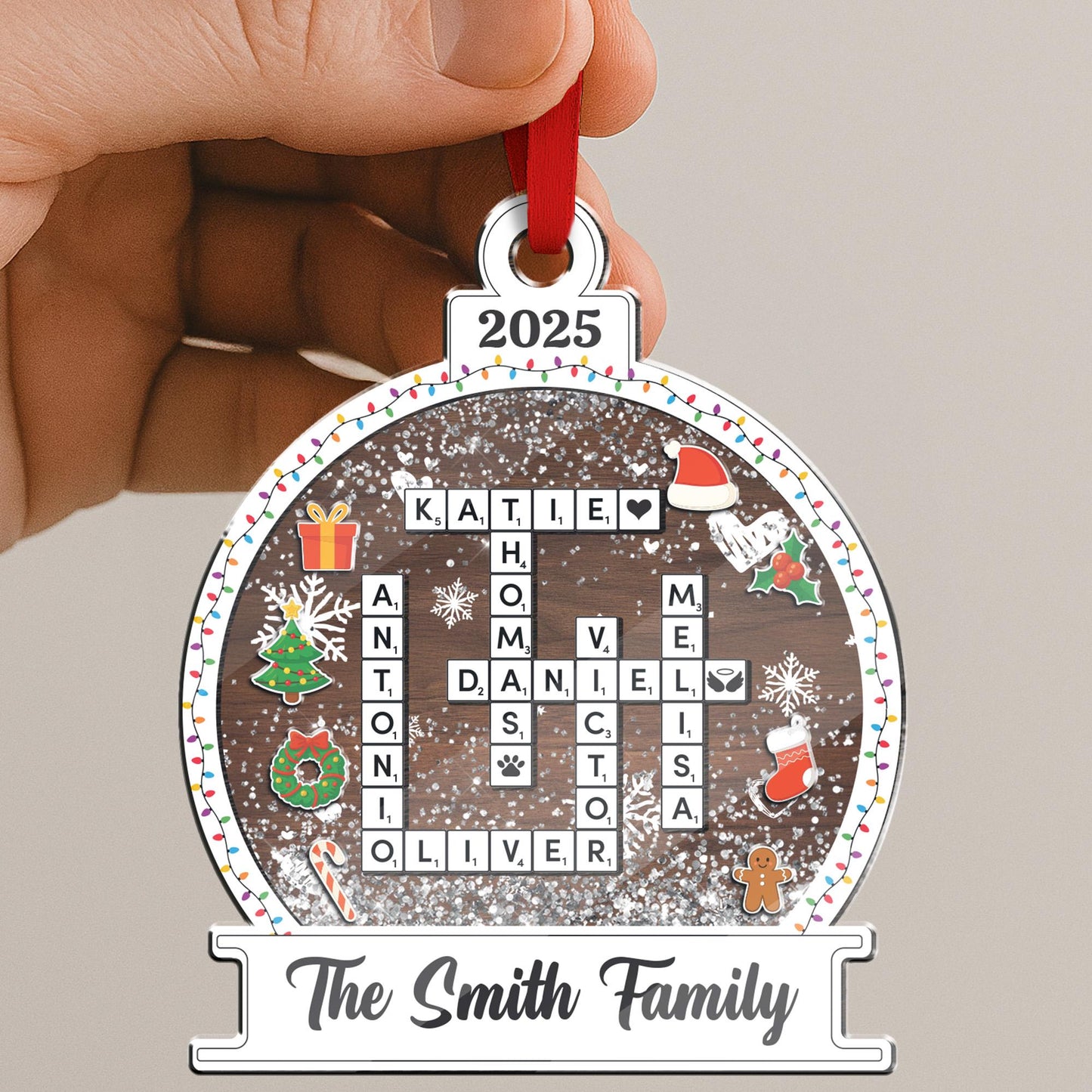 Custom Family Crossword Christmas Ornament, Personalized Scrabble Puzzle Name Ornament, Xmas Tree Decor, Family Gift for Parents or Kids