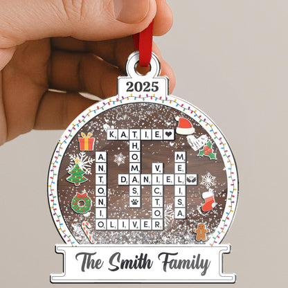 Custom Family Crossword Christmas Ornament, Personalized Scrabble Puzzle Name Ornament, Xmas Tree Decor, Family Gift for Parents or Kids