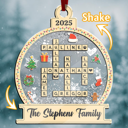 Custom Family Crossword Christmas Ornament, Personalized Scrabble Puzzle Name Ornament, Xmas Tree Decor, Family Gift for Parents or Kids