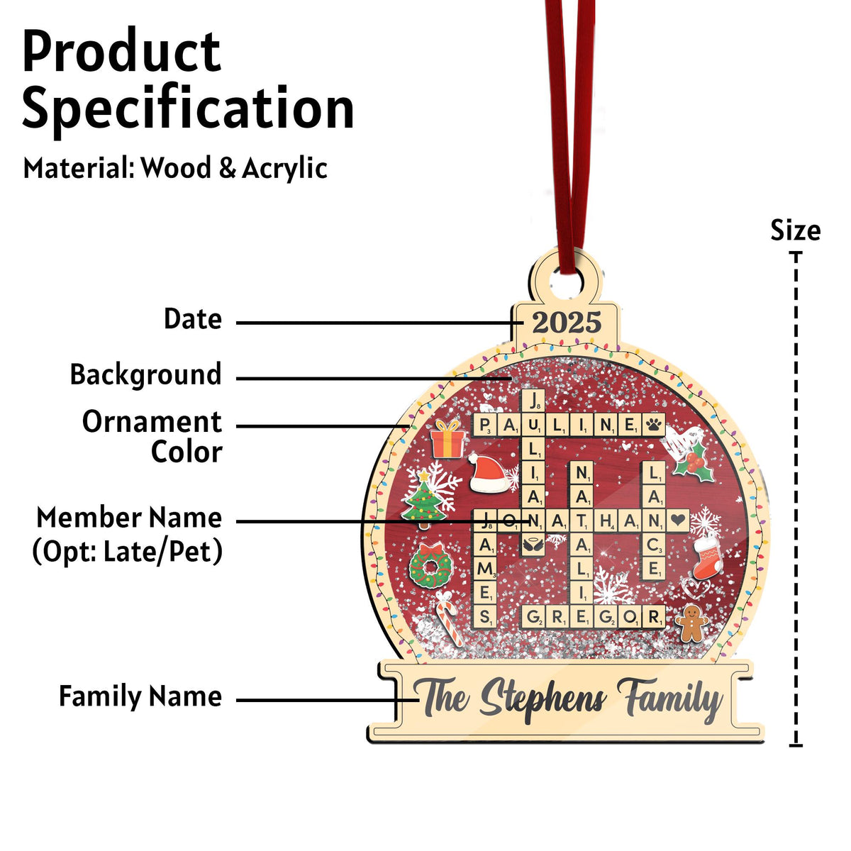 Custom Family Crossword Christmas Ornament, Personalized Scrabble Puzzle Name Ornament, Xmas Tree Decor, Family Gift for Parents or Kids