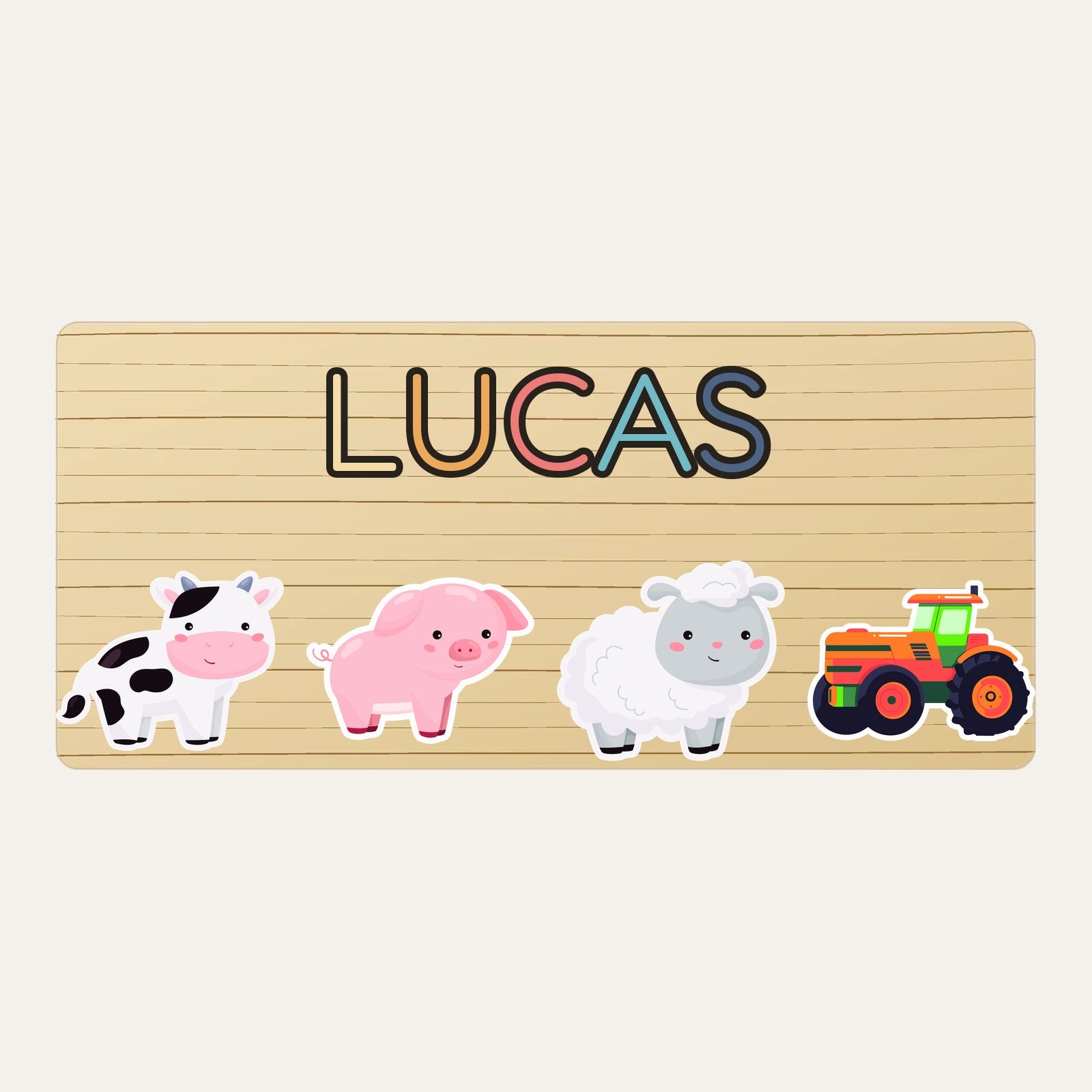 Personalized farm name puzzle - wooden board with animal pieces