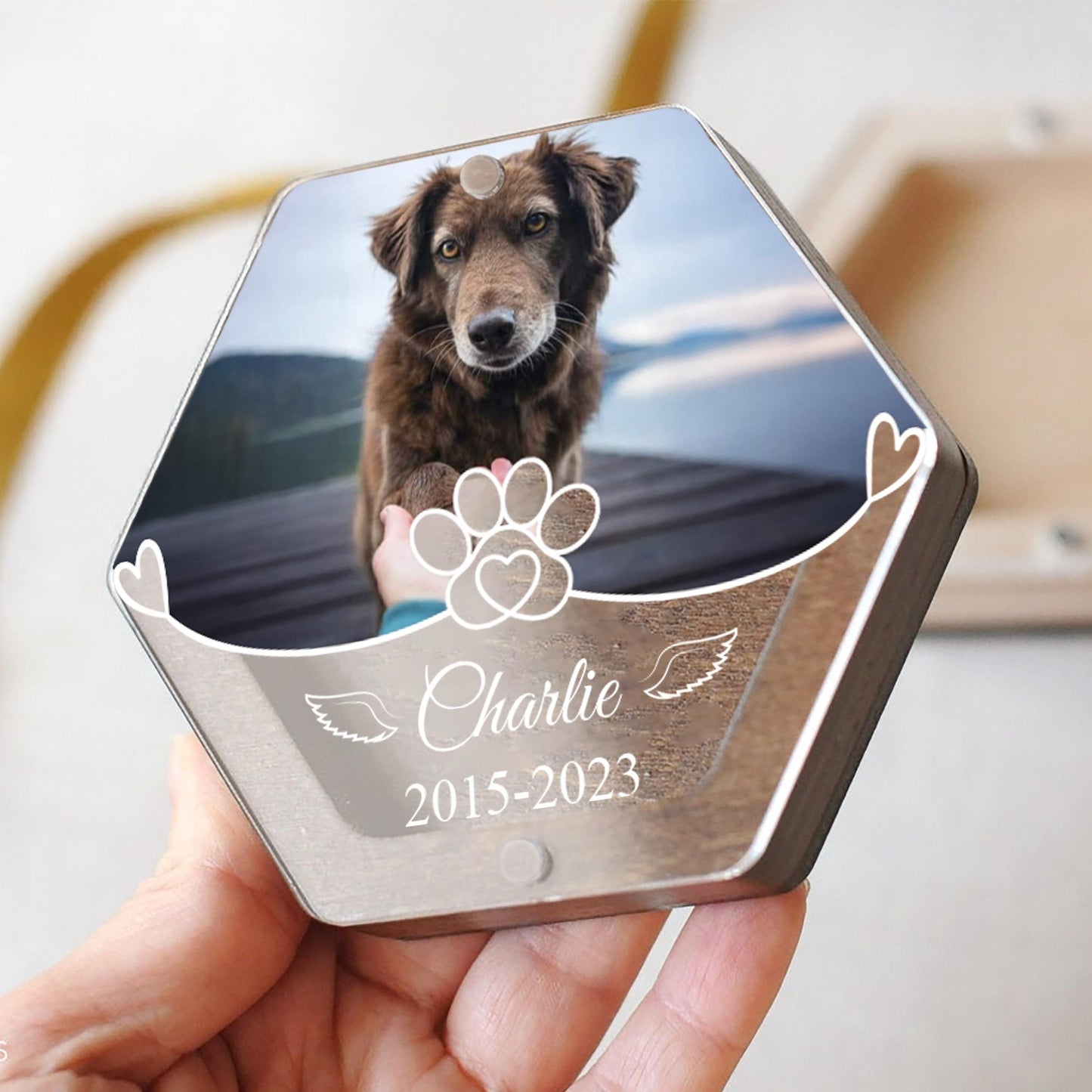 Custom Pet Memorial Photo Box – Personalized Fur Keepsake, Dog Loss Gift with Picture, Name & Fur Holder
