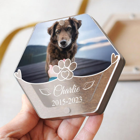 Custom Pet Memorial Photo Box – Personalized Fur Keepsake, Dog Loss Gift with Picture, Name & Fur Holder
