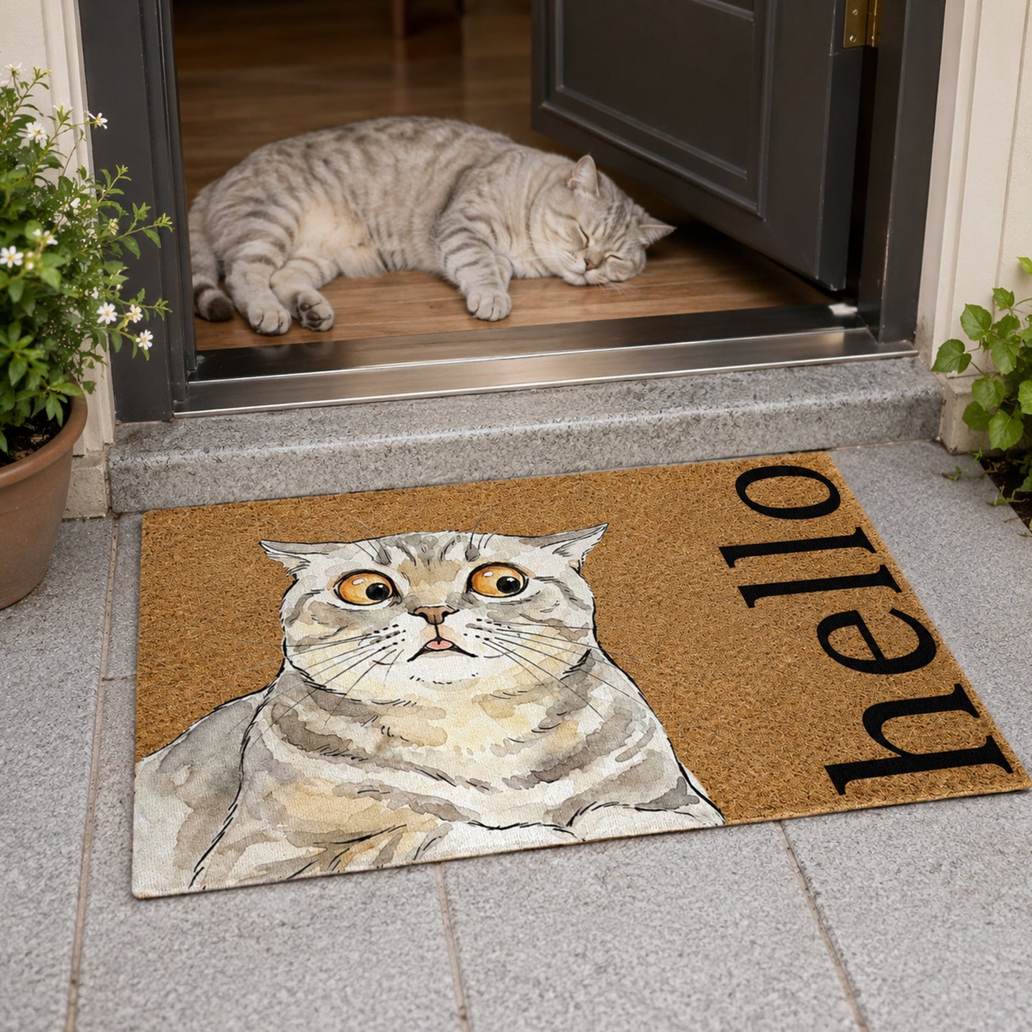 Custom Pet Portrait Funny Doormat Watercolor Art - Personalized Doormat V2
