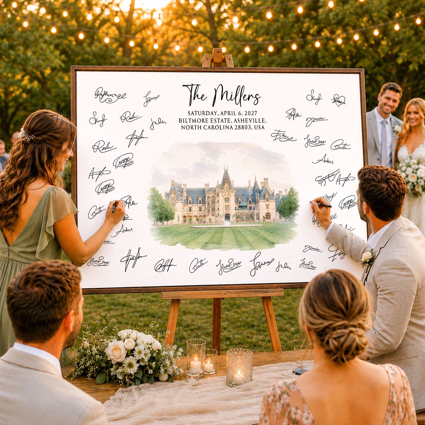 Custom Venue Watercolor Wedding Guest Book Sign Illustration - Personalized Poster