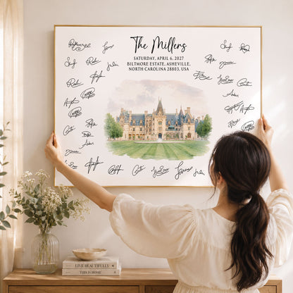 Custom Venue Watercolor Wedding Guest Book Sign Illustration - Personalized Poster