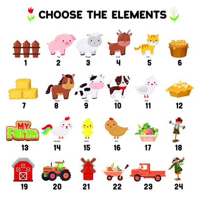 Farm animal name puzzle with pegs