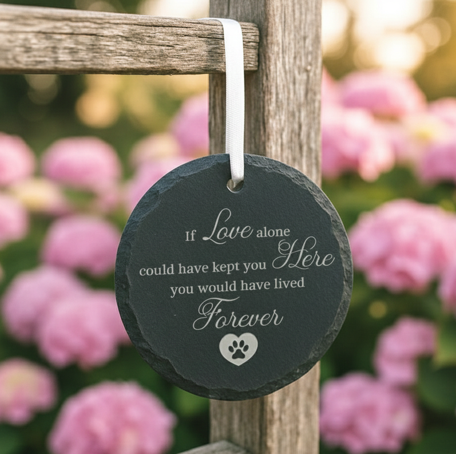 Engraved Pet Memorial Stone Photo Ornament, Personalized Dog or Cat Christmas Ornament, Custom Pet Loss Gift, Remembrance Keepsake for Tree