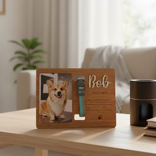 Custom Memorial Pet Collar With Photo, Pet Sympathy Gift, Dog Memorial Frame For Loss Of Dog, Memorial Wood Frame With Collar Holder MP02