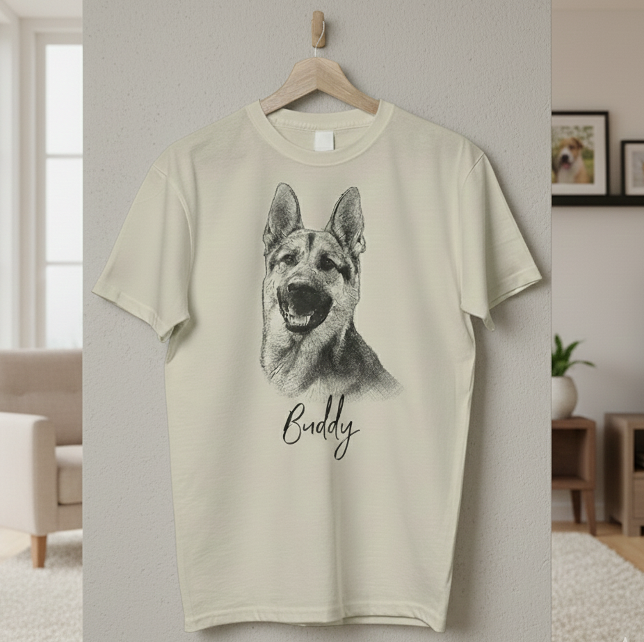 Custom Pet T Shirt with Pet Photo + Name | Personalized Pet Portrait Shirt | Custom Dog Cat Graphic Tee | Custom Pet Art Shirt