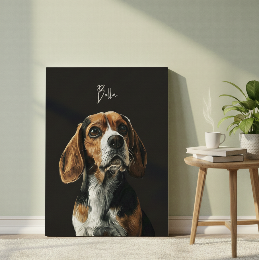 Personalized Pet Portrait Canvas Print, Pet Portrait Art, Pet Memorial Print, Custom Pet Illustration Canvas Wall Art Your Pet Into Art Gift