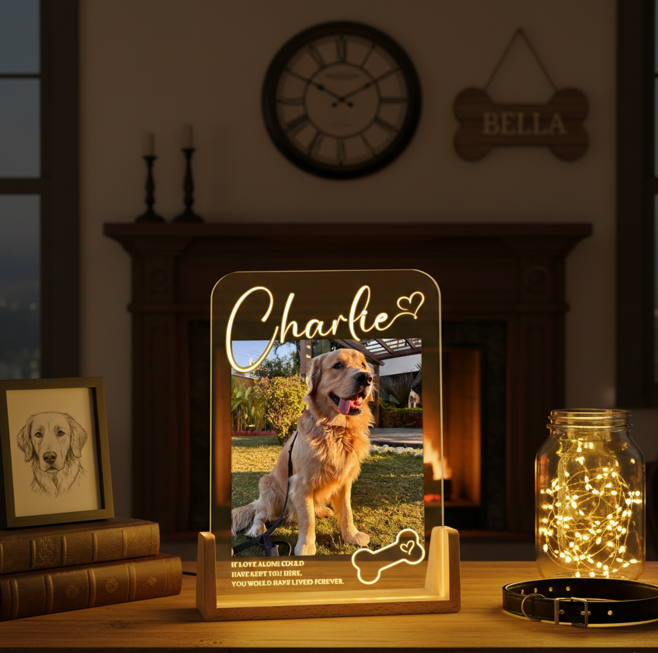 Personalized Pet Memorial LED Night Light, Custom Photo Pet Lover Night Light, Dog Keepsake Sign, Pet Loss Light Up Sign, Loss Of Dog Cat