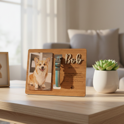 Custom Memorial Pet Collar With Photo, Pet Sympathy Gift, Dog Memorial Frame For Loss Of Dog, Memorial Wood Frame With Collar Holder MP02