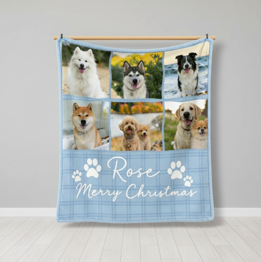 Custom Pet Photo Plush Blanket, Christmas Gift
