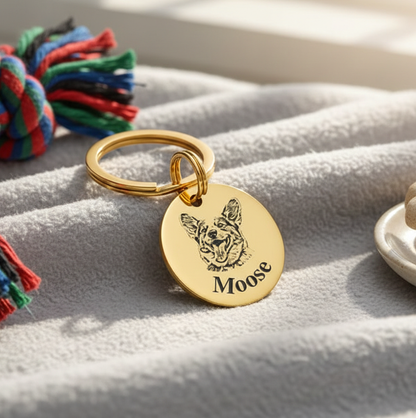 Custom Engraved Pet Portrait Keychain,Personalized Dog and Cat Image Memorial Tag,Stainless Steel Sketch Keyring,Unique Gift for Pet Lovers