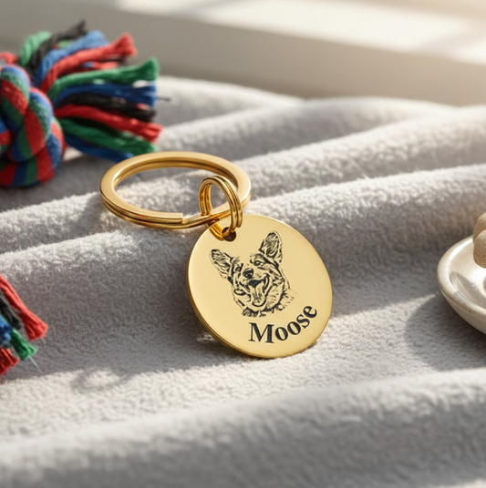 Custom Engraved Pet Portrait Keychain,Personalized Dog and Cat Image Memorial Tag,Stainless Steel Sketch Keyring,Unique Gift for Pet Lovers