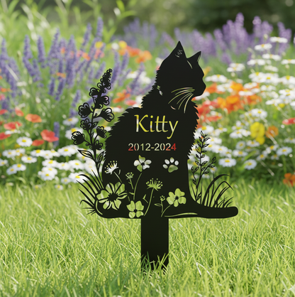 Personalized Metal Cat Grave Marker,Cat Memorial Stake with Flowers,Custom Cat Cemetery Stake,Cat Garden Stake,Cat Garden Decor,Loss of Cat